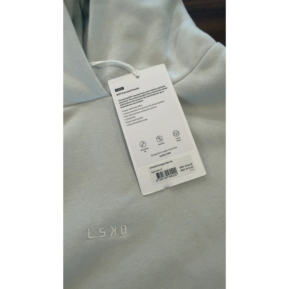 LSKD MVP Oversized Hoodie Digital Mist XS Street Fleece Lined Hood Tonal Logo - Picture 2 of 16